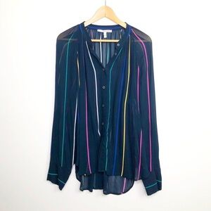 DEREK Lamb 10 Crosby Navy blue striped button-down sheer shirt